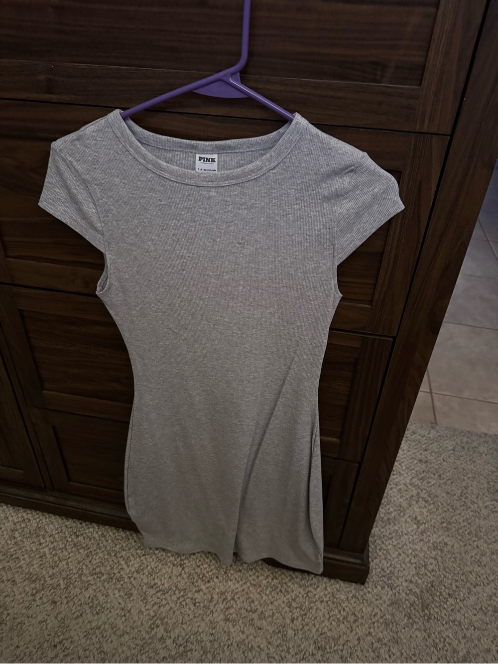 PINK Victoria's Secret Women's Heather Gray Cap Sleeve Knit Dress